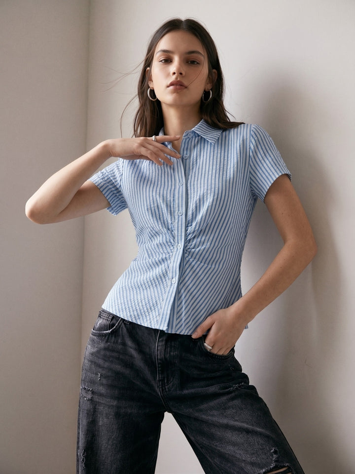 Blue Fitted Button Down Striped Shirt