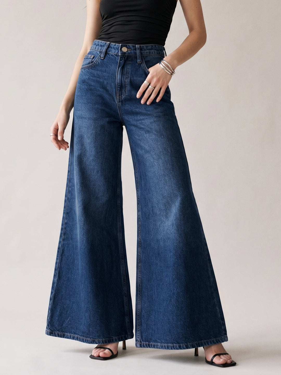 Blue Ultra Wide Flared Jeans