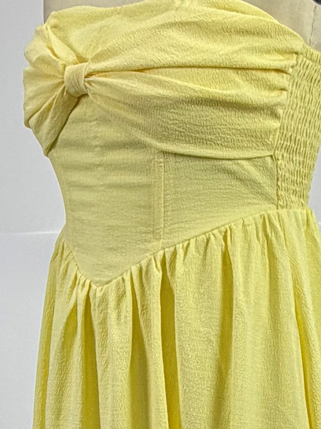 Yellow Corset Styled Dress With Top Bow Detail