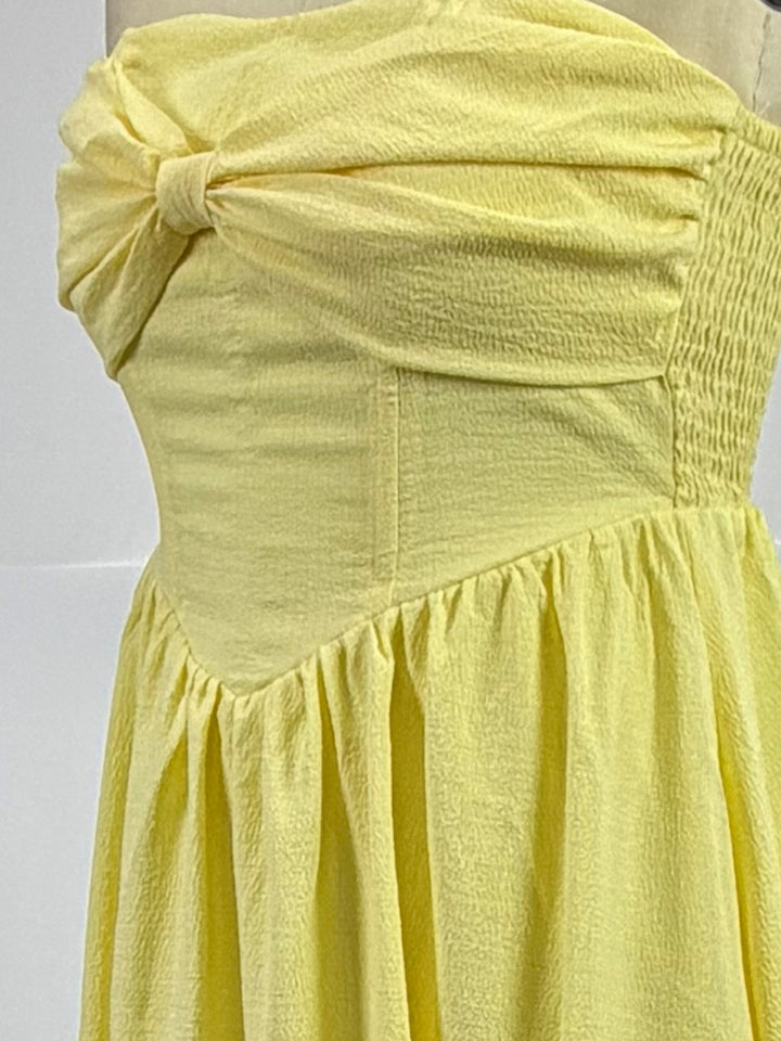 Yellow Corset Styled Dress With Top Bow Detail