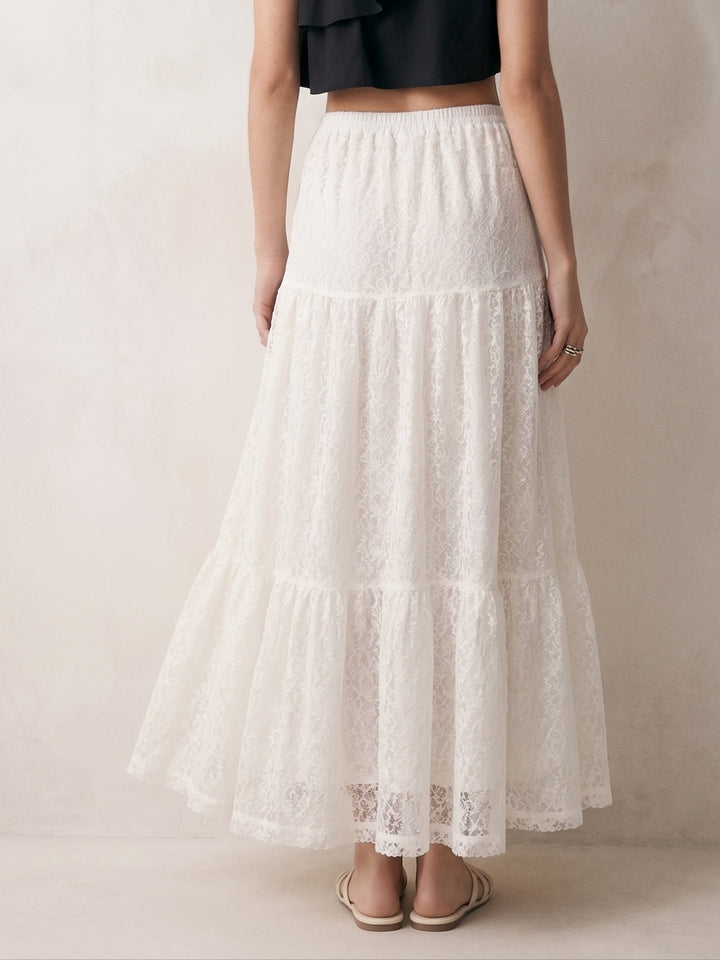 White Tiered Lace Skirt