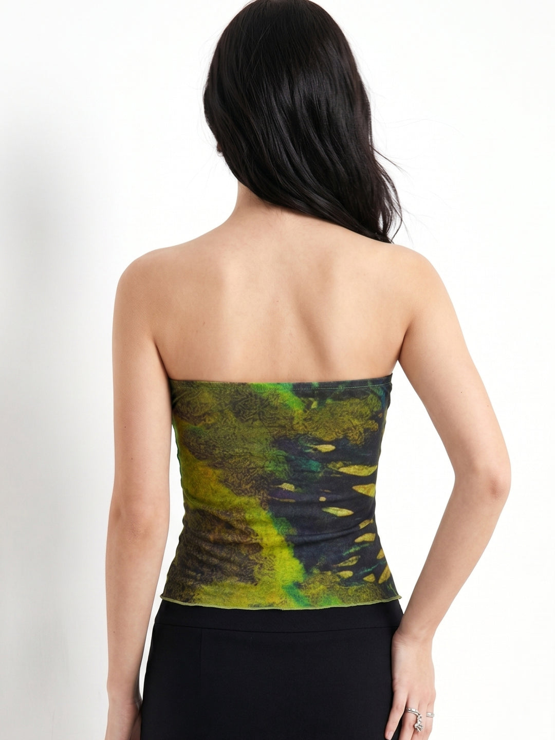 Green Printed Tube Top With Metal Trim And Key Holes