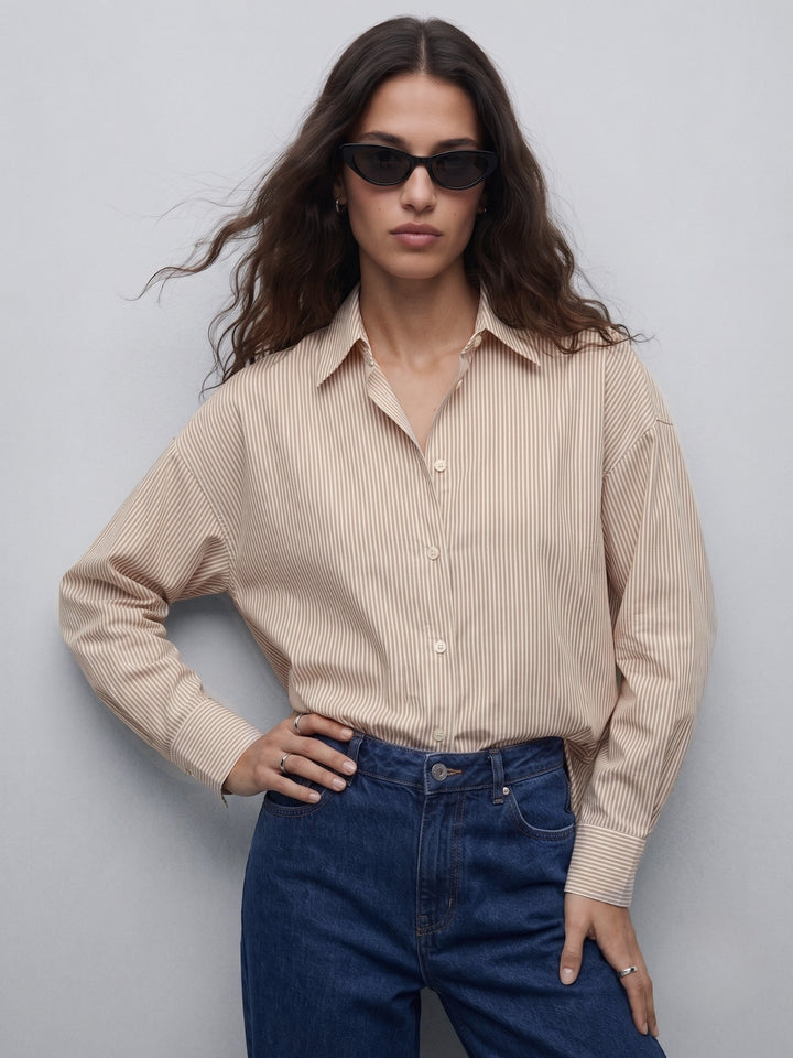 Brown Oversized Drop Shoulder Y/D Stripe Shirt