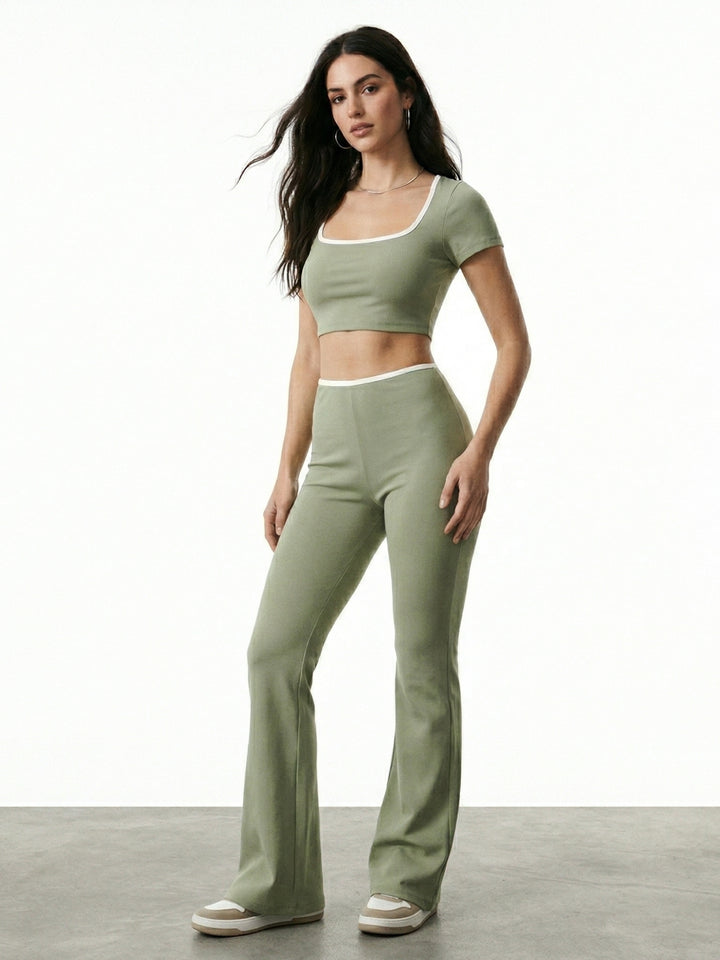Green Short Sleeve Top And Trouser Set