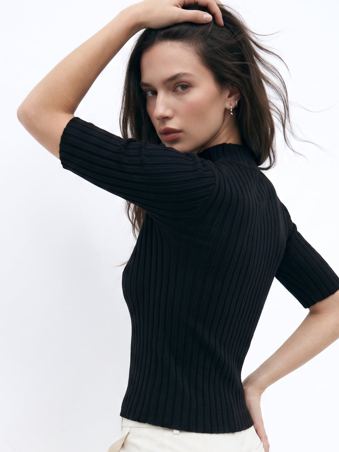 Black High Neck Knit Top