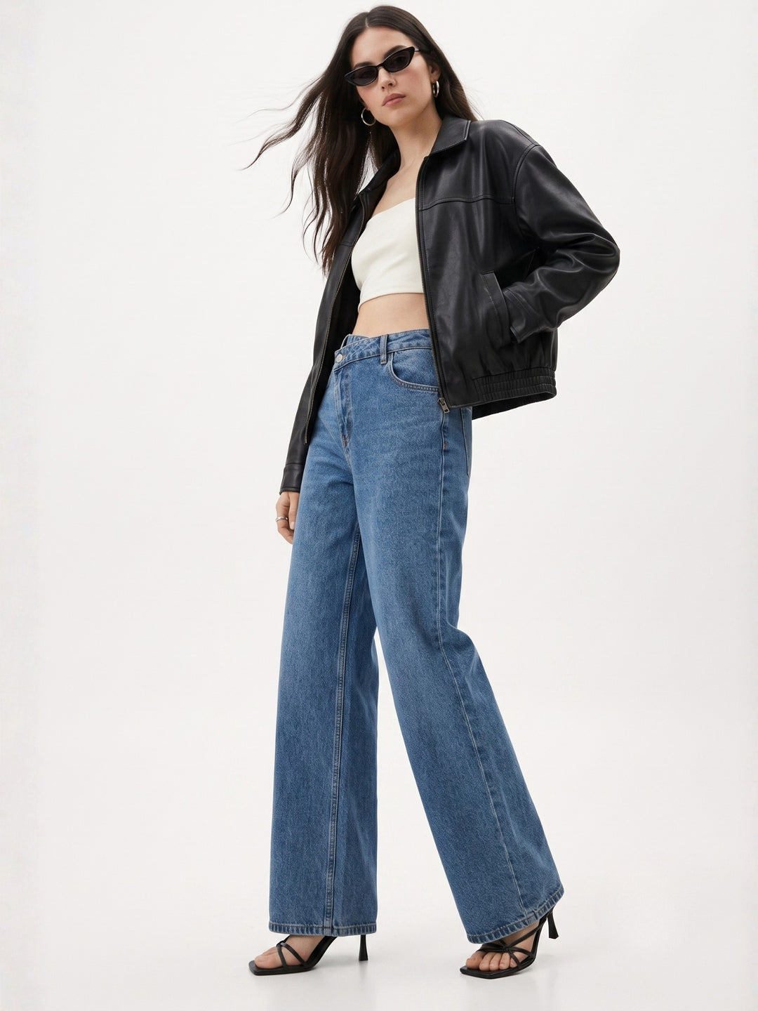 Blue Washed And Tinted Wide Leg Denim