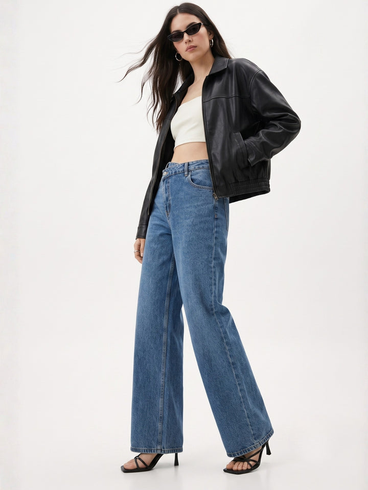 Blue Washed And Tinted Wide Leg Denim