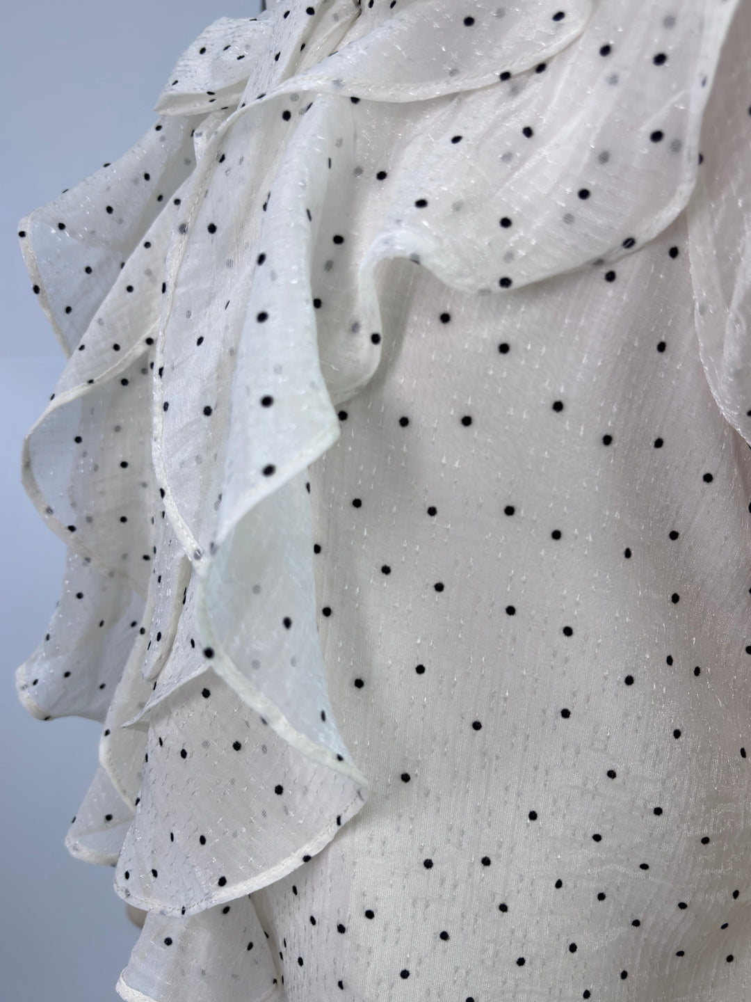 Off White Bow Tie-Up Polka Printed Top