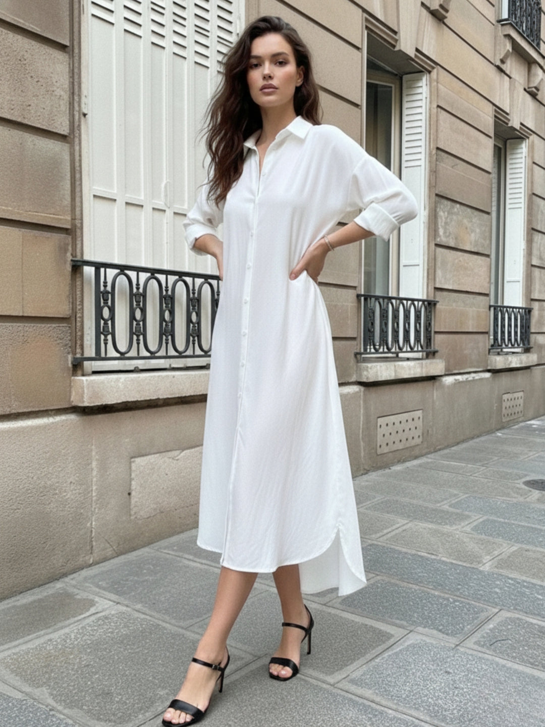 White Straight Fit Shirt Dress