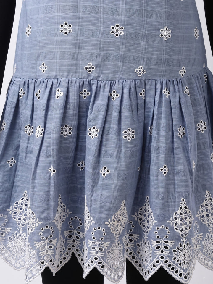 Blue Printed A-Line Dress Fit With Flared Hemline