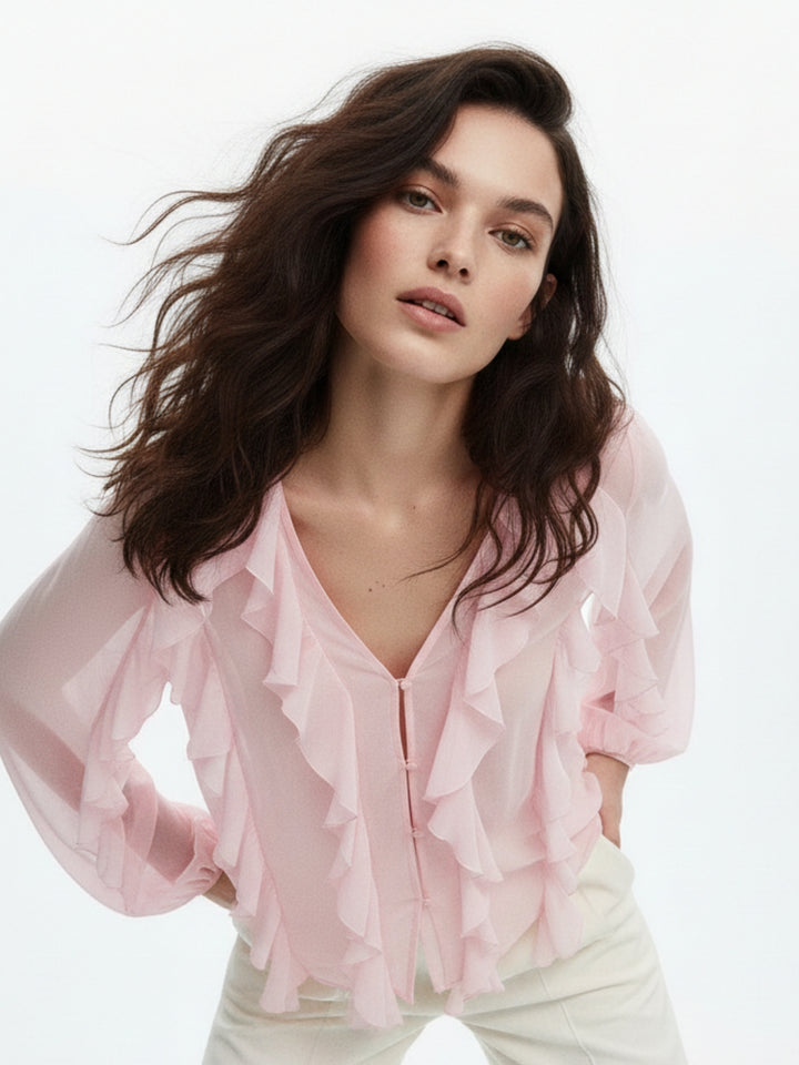 Pink Frill Printed Blouses