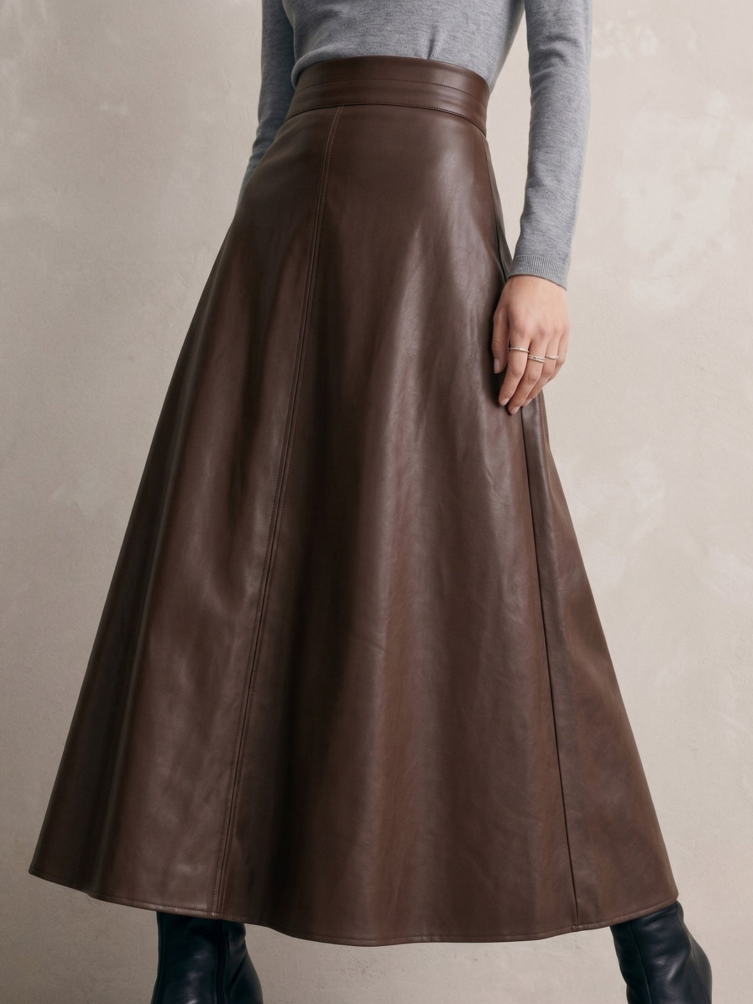Brown High Waist A-Line Skirt