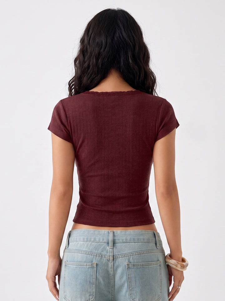 Red Half Sleeved Scoop Neck Top