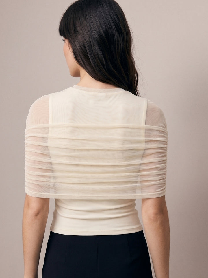 Cream Drapey Cowl Fitted Top