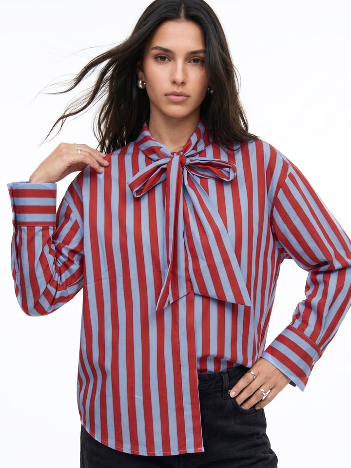 Multi Neck Tie-Up Striped Shirt