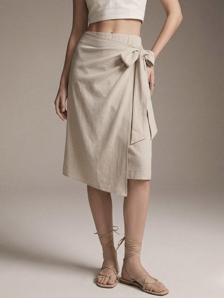 Off White Side Waist Tie-Up Skirt