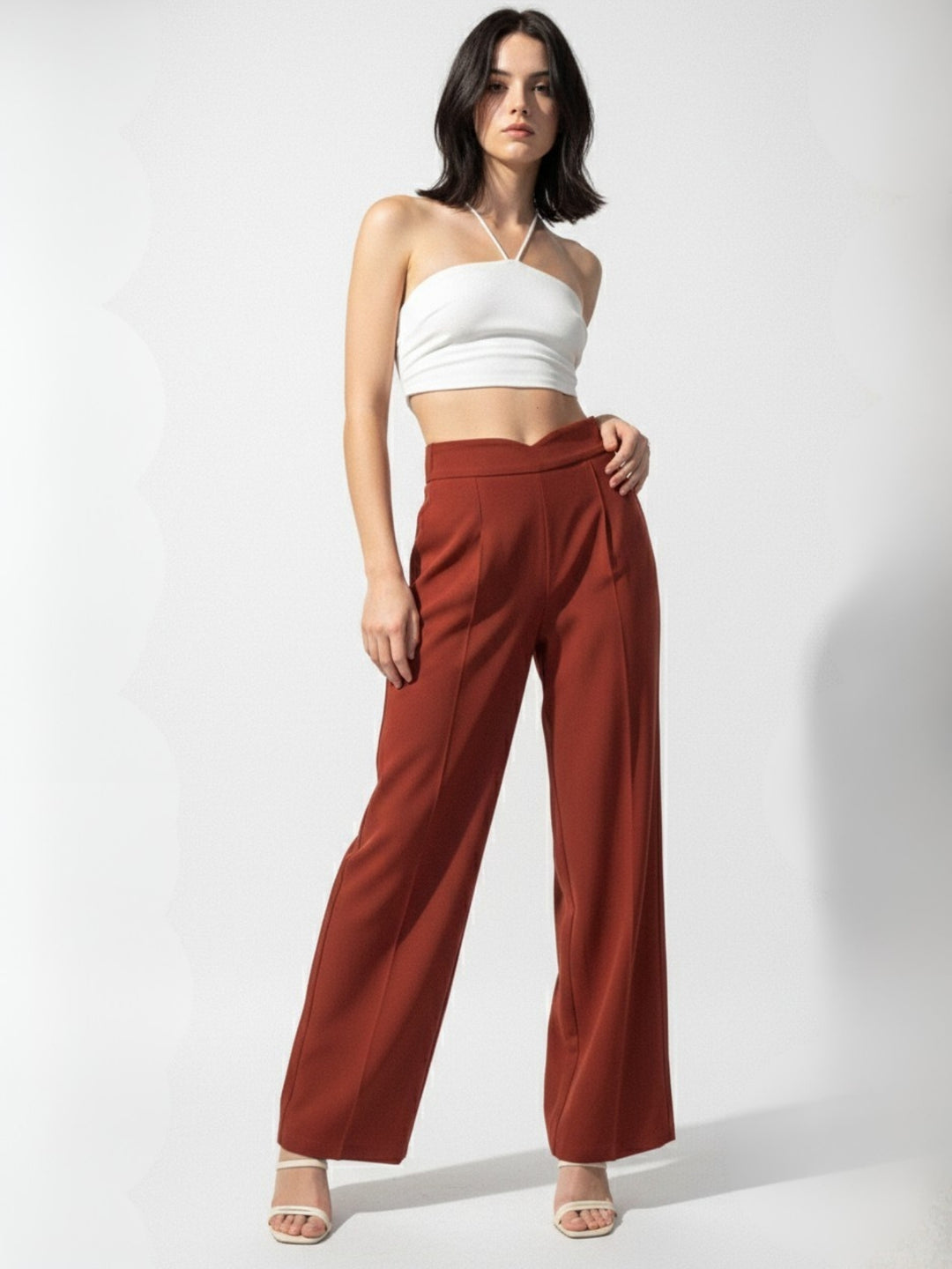 Brown High Waist Wide Leg Pant