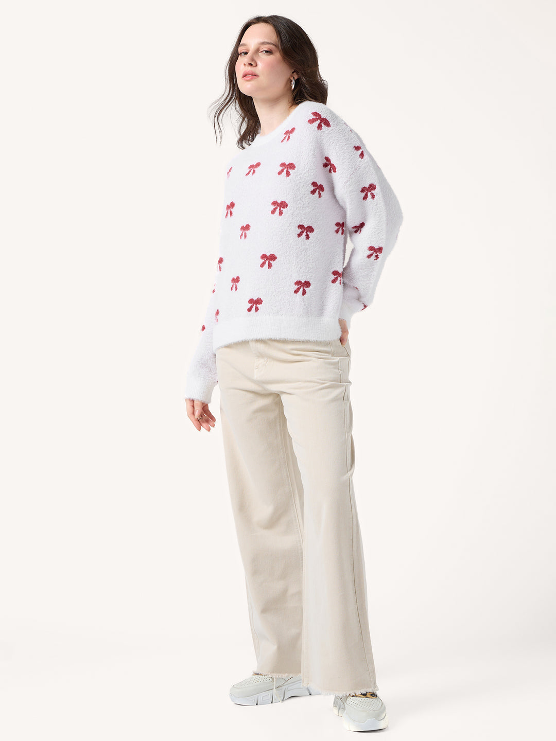 White Fuzzy Bows Cardigan
