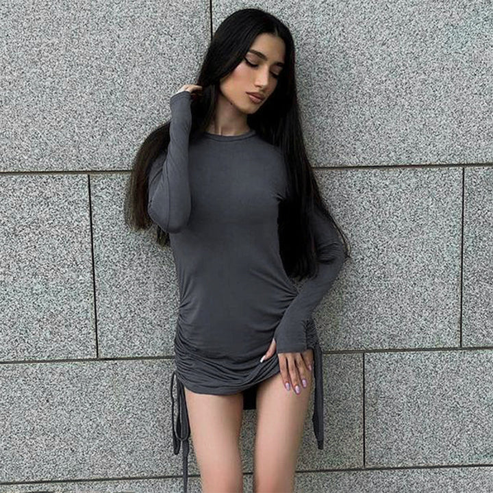 Grey Bodycon Side Ruched Elasticated Dress