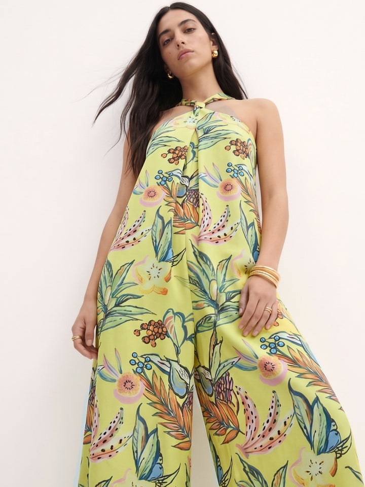 Multi Halter Neck Floral Printed Jumpsuit