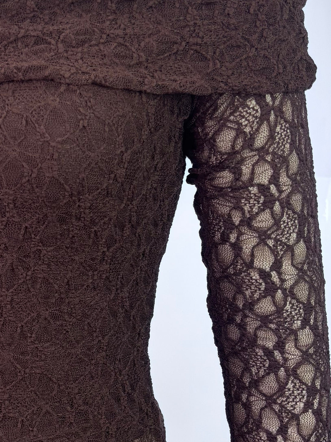Brown Off-Shoulder Fitted Lace Top
