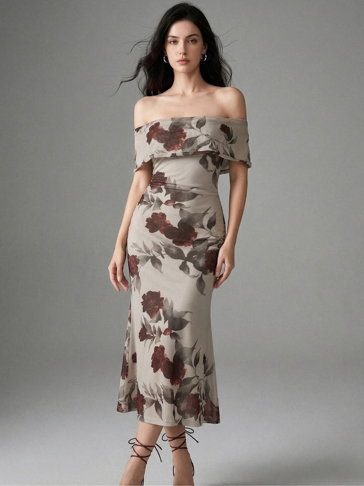 Multi Off Shoulder Floral Printed Dress