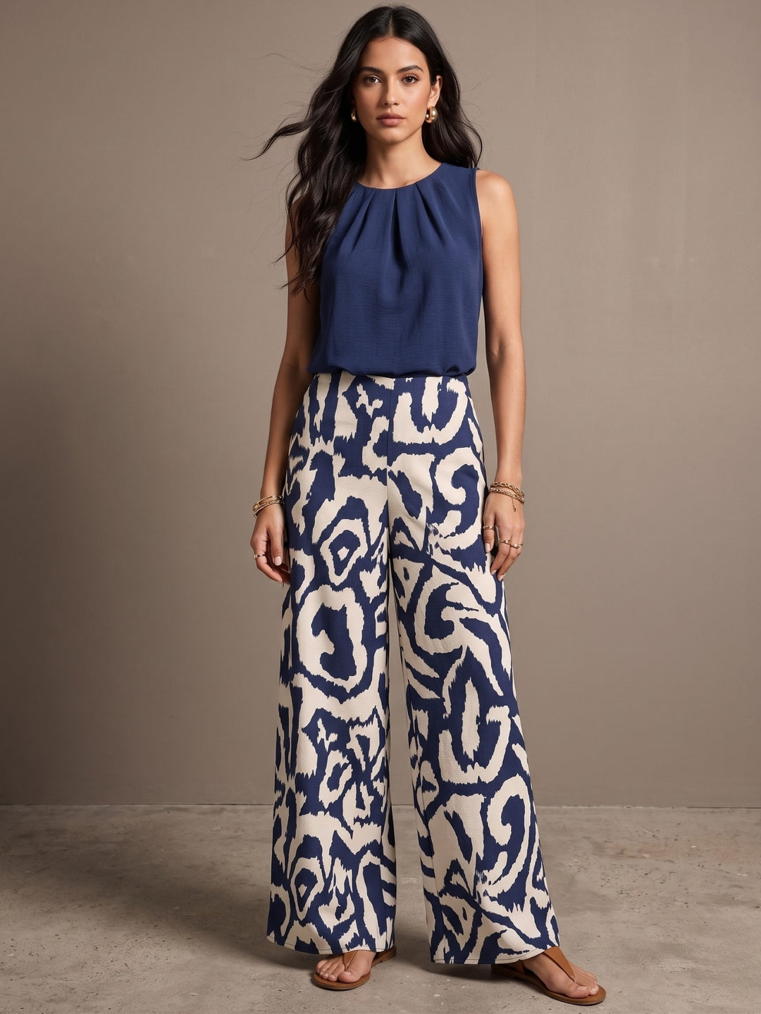 Blue Sleeveless Top And Pant Set