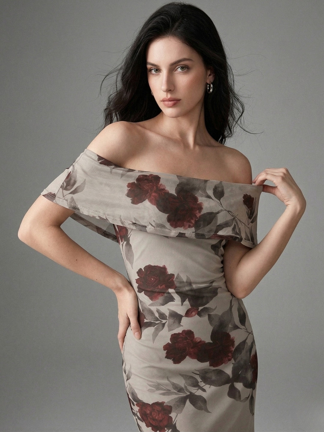 Multi Off Shoulder Floral Printed Dress