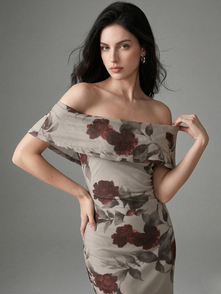 Multi Off Shoulder Floral Printed Dress