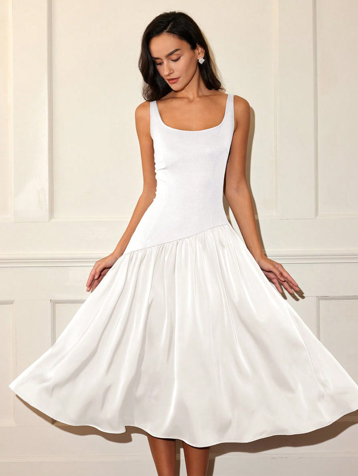 White Flare Hem Sleeveless Dress