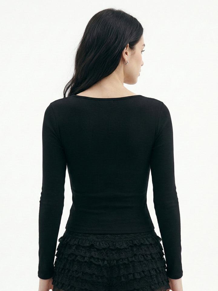Black Full Sleeve Bow Detail Top