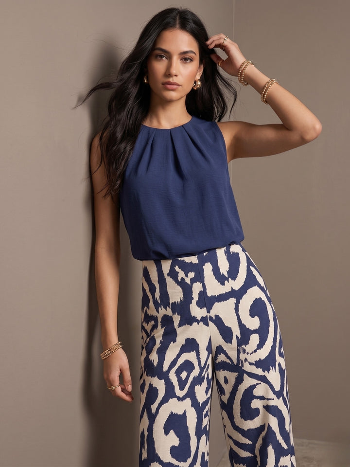 Blue Sleeveless Top And Pant Set