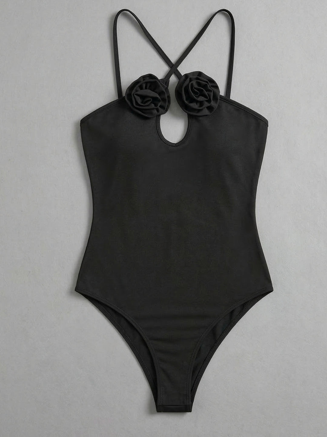 Black Cross Halter Corsage Bodysuits