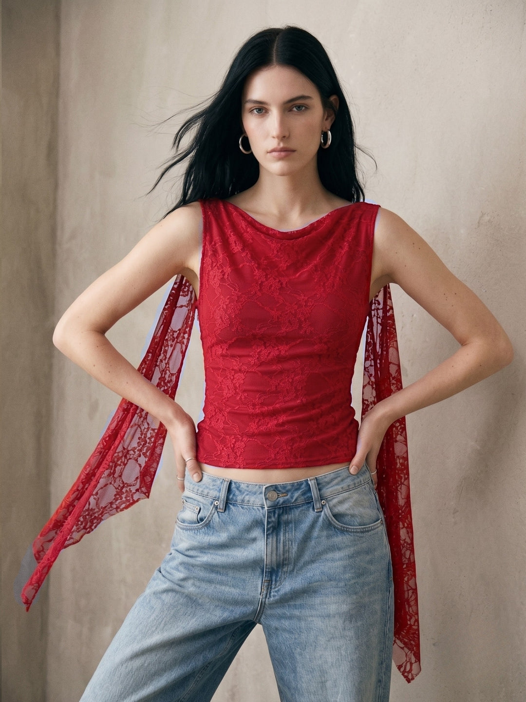 Burgundy Cowl Neck Lace Top