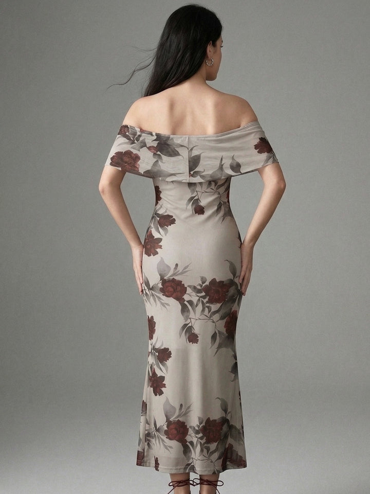 Multi Off Shoulder Floral Printed Dress