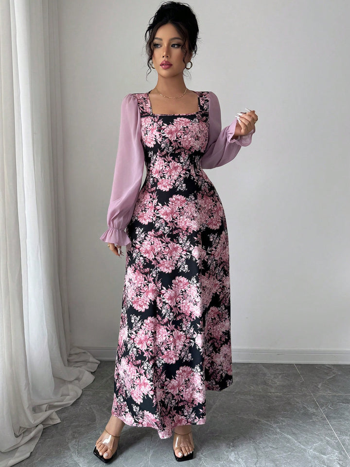 Pink Floral Print Maxi Dress