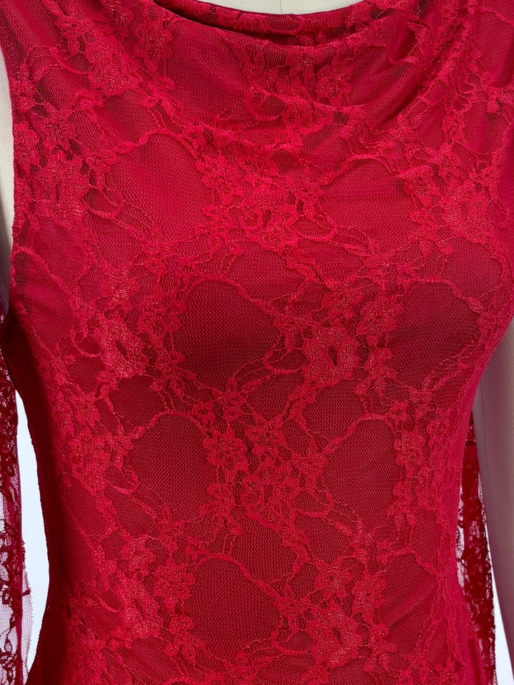 Burgundy Cowl Neck Lace Top