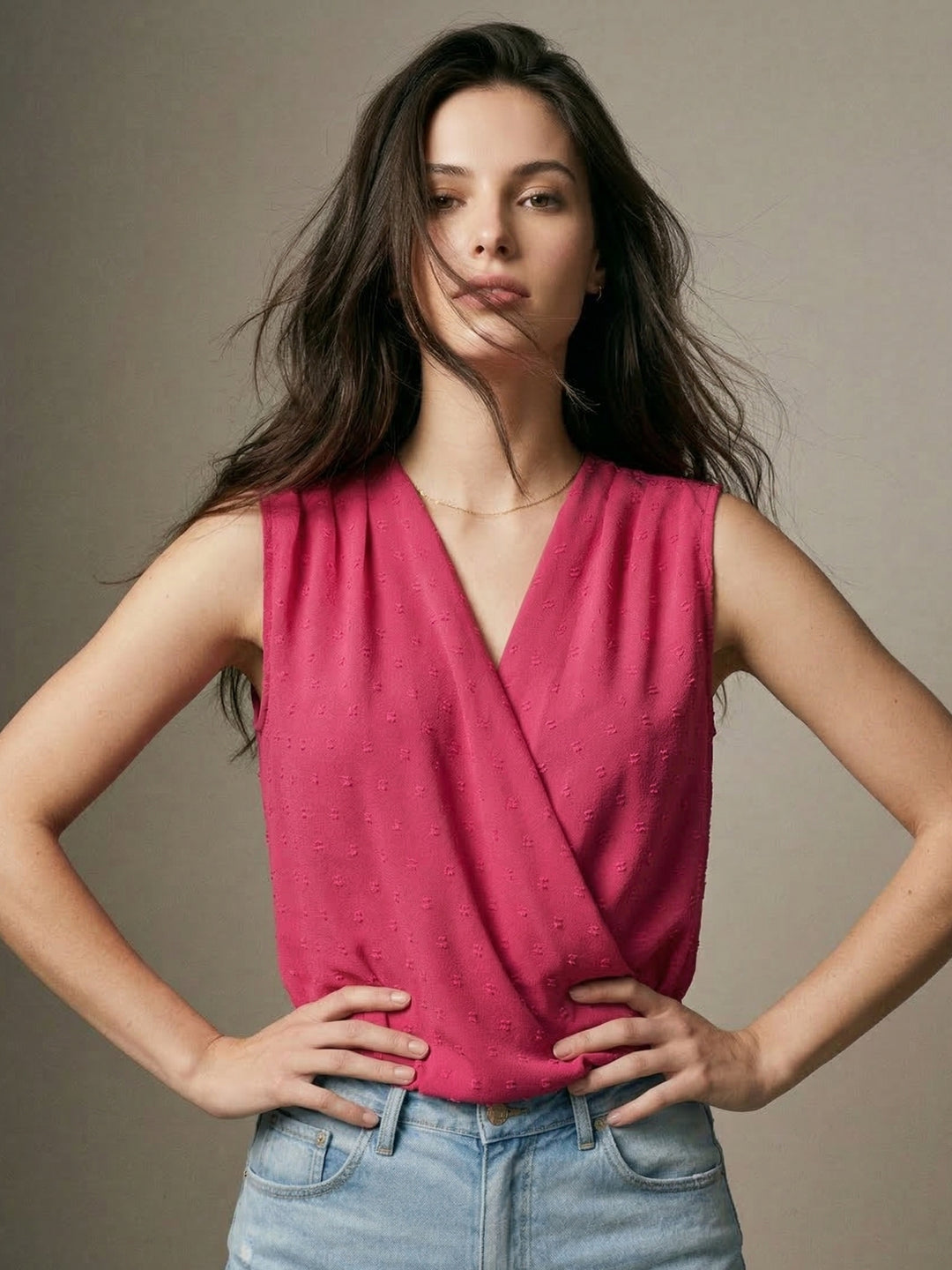 Pink Sleeveless Wrap Bodysuits