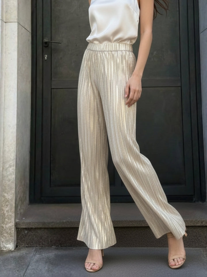 Gold Metallic Texture Wide Leg Pant