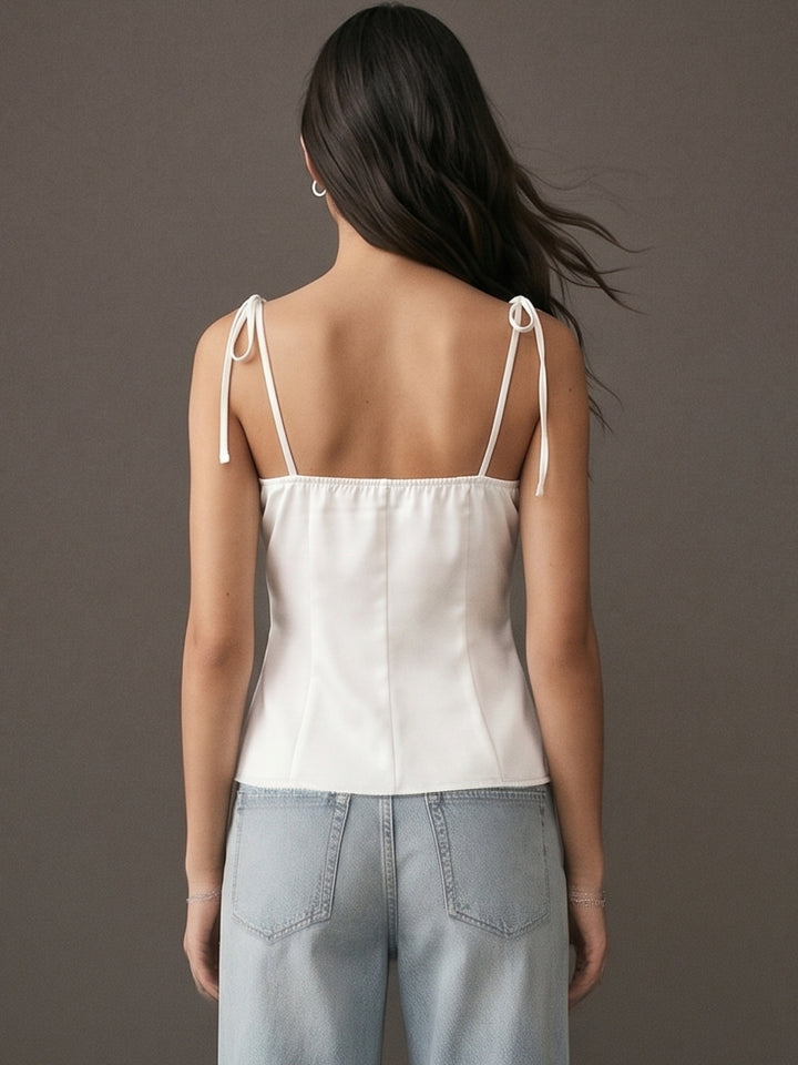 White Shoulder Tie-Up Peplum Top