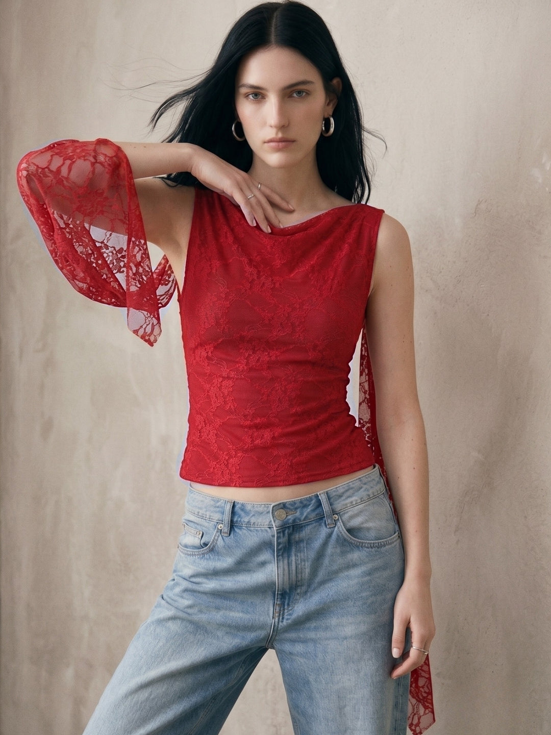 Burgundy Cowl Neck Lace Top