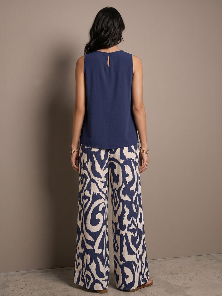Blue Sleeveless Top And Pant Set