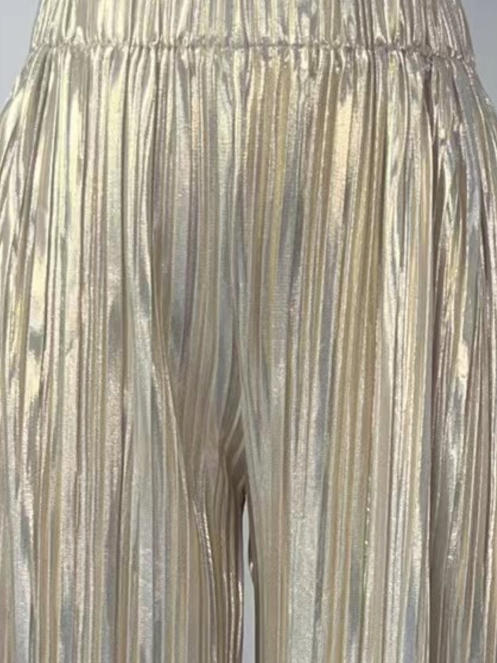 Gold Metallic Texture Wide Leg Pant