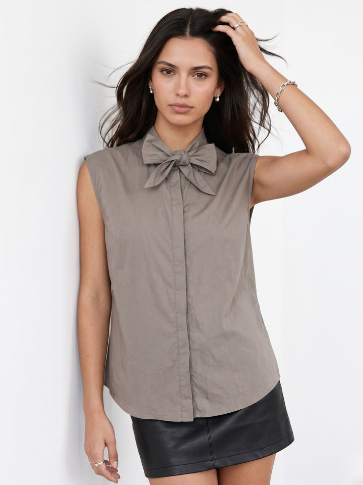 Grey Neck Tie-Up Top
