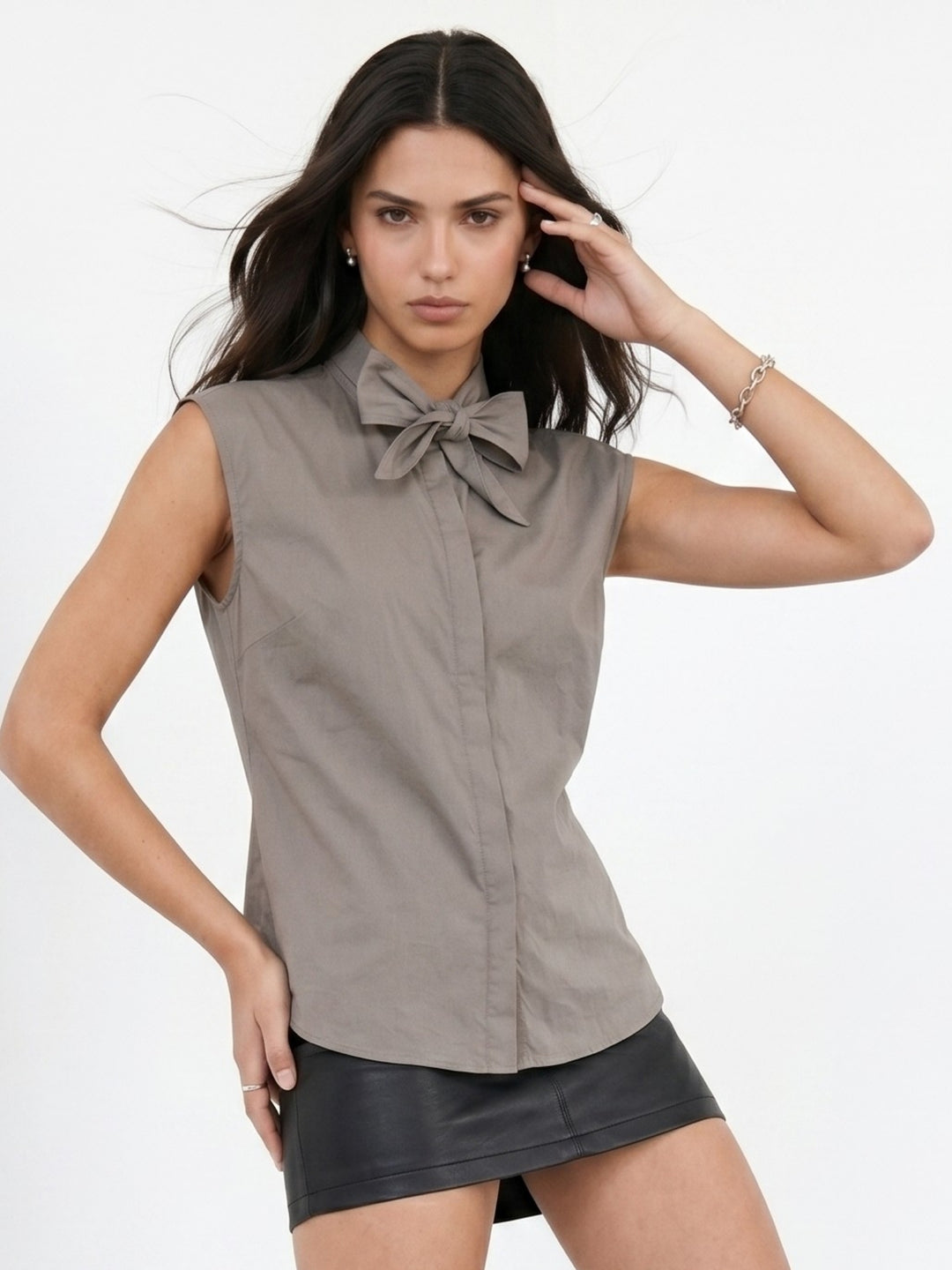 Grey Neck Tie-Up Top