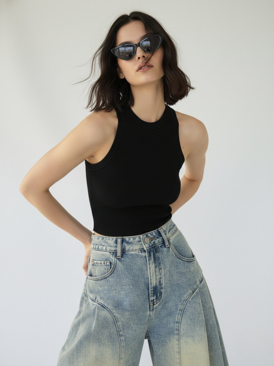 Black Flat Knit Tank Top