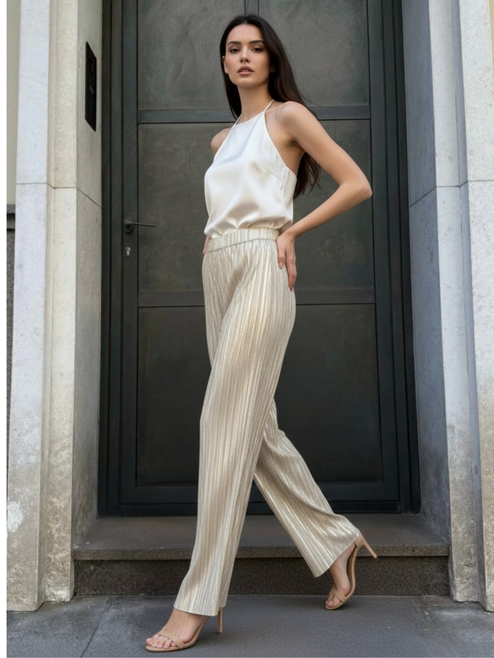 Gold Metallic Texture Wide Leg Pant
