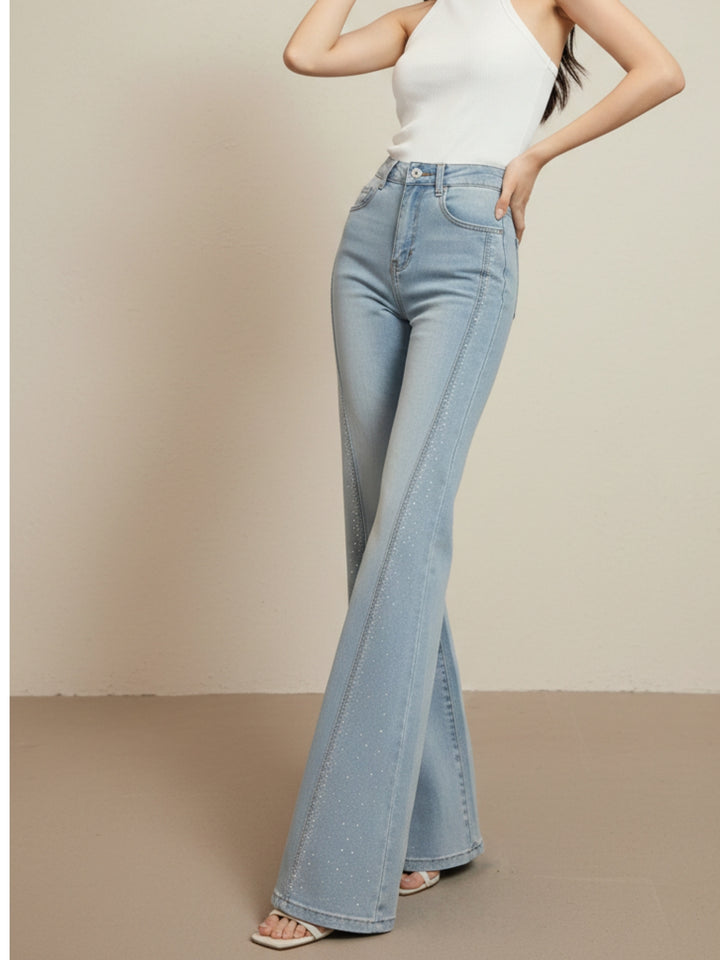 Light Blue High Waist Frayed Wide Leg Jeans