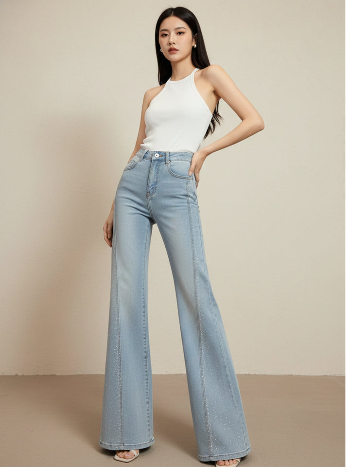 Light Blue High Waist Frayed Wide Leg Jeans
