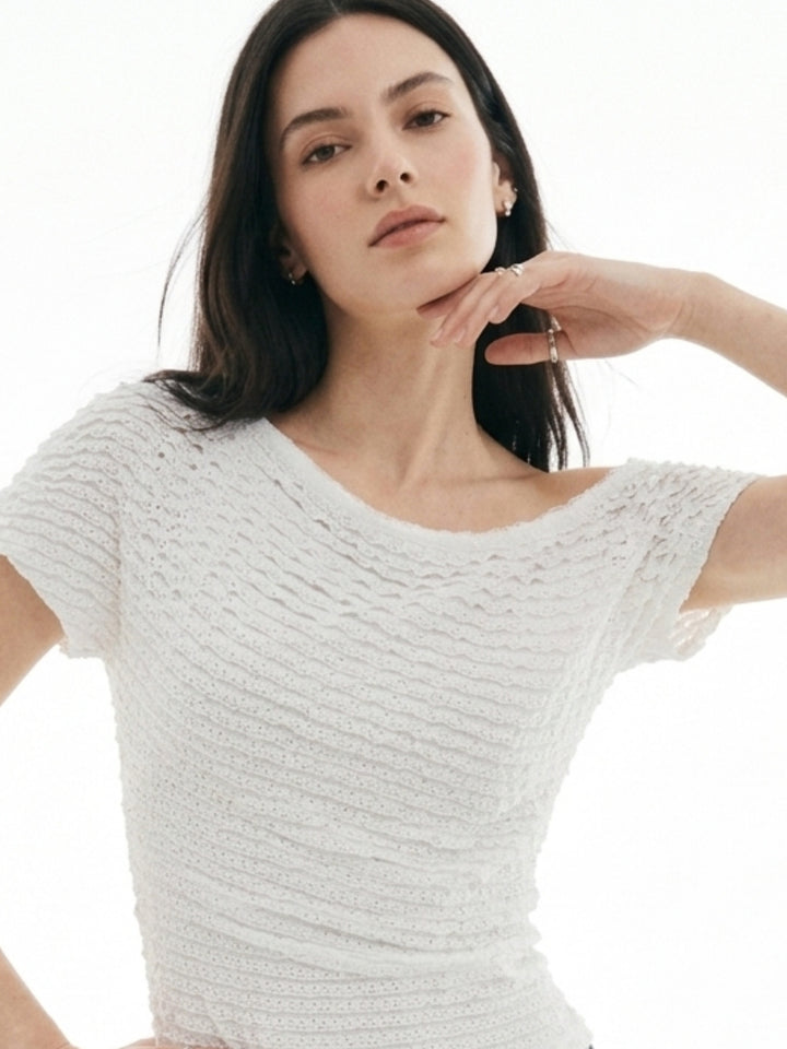 White One Shoulder Textured Top